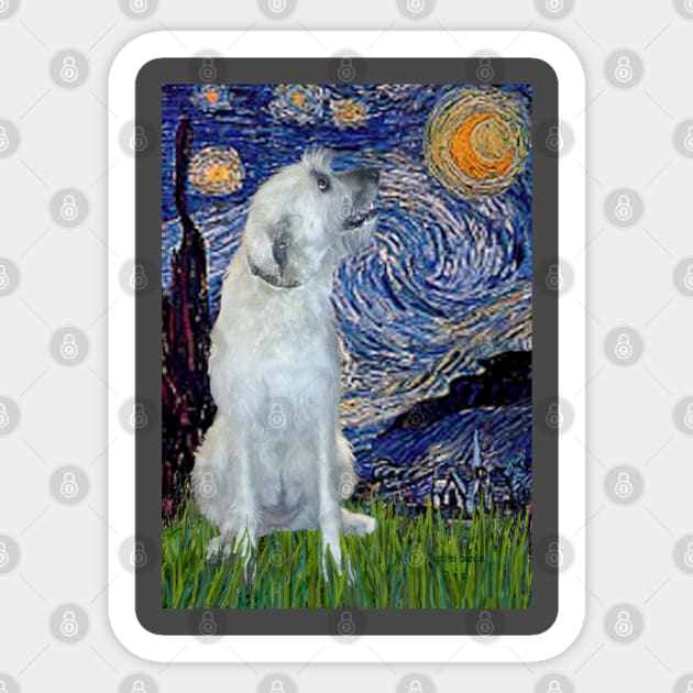 Starry Night Adapted to Includea an Irish Wolfhound Sticker by Dogs Galore and More
